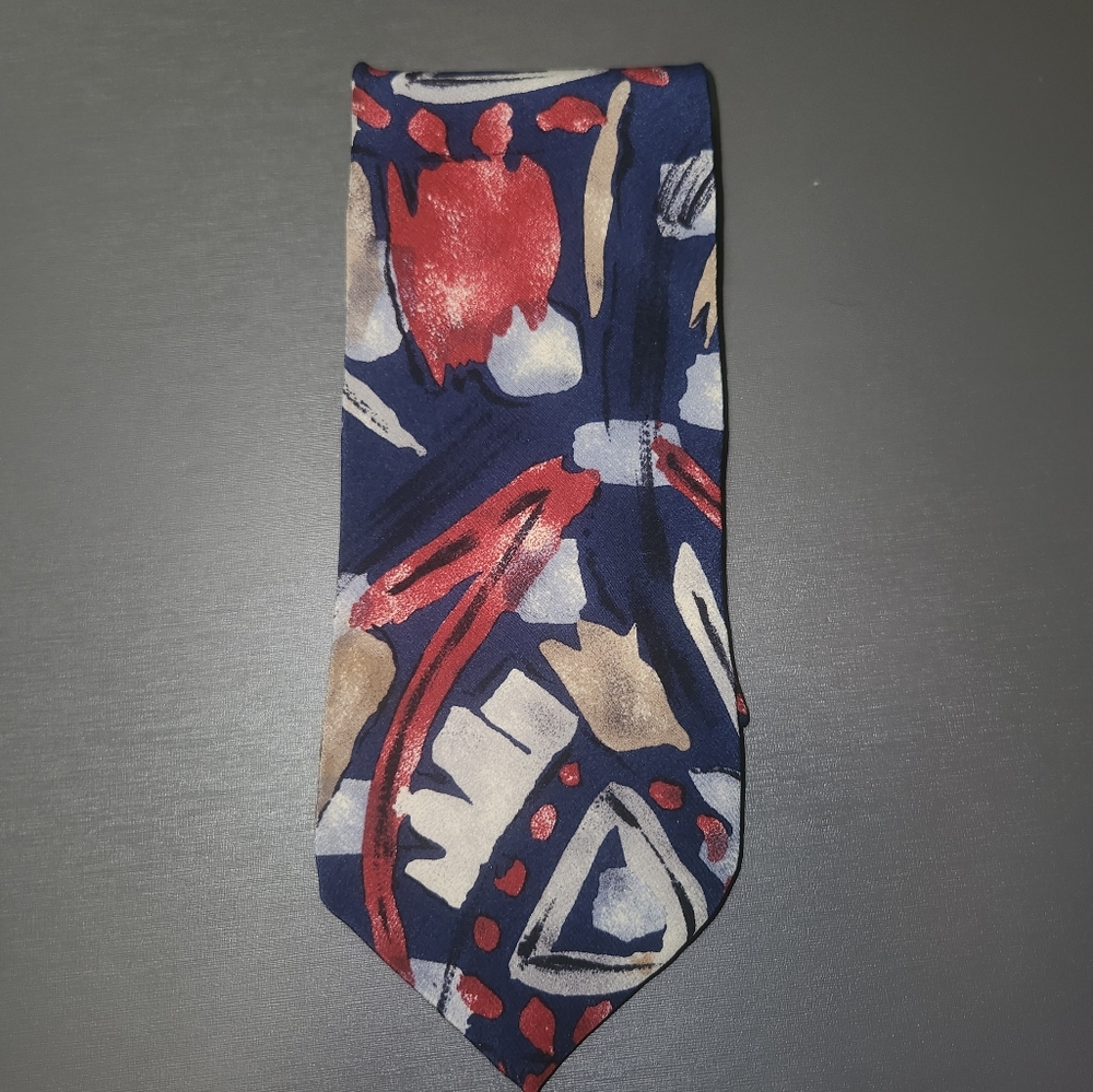 Christian Dior Monsieur‎ 100% Silk Blue Multicolor Abstract Neck Tie